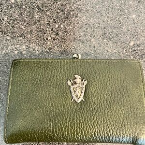 Green Leather Wallet with Crest Emblem